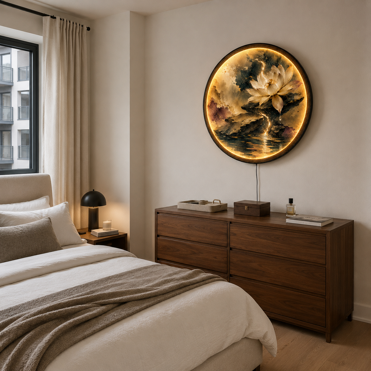 Golden Lotus LED Wall Art – Zen Serenity Botanical Decor