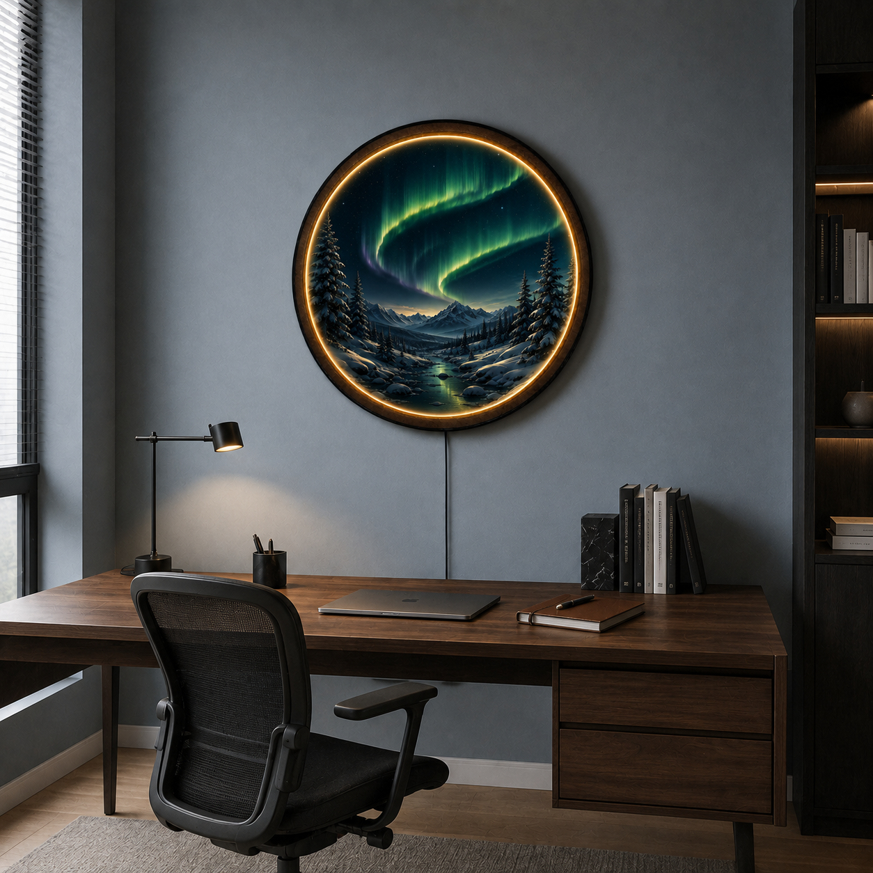 Aurora Valley LED Wall Art – Northern Lights Landscape