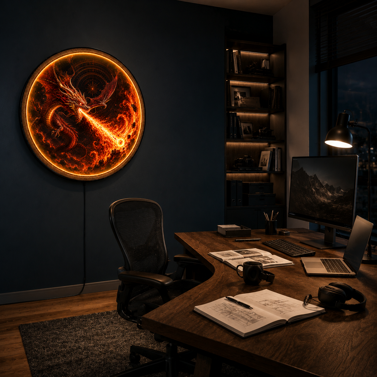 Inferno Dragon LED Wall Art – Fire Breathing Dragon Decor