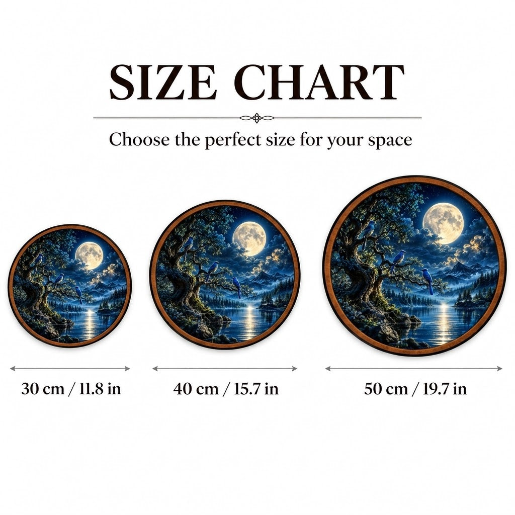 Moonlit Bluebirds – Handcrafted Round LED Wall Art
