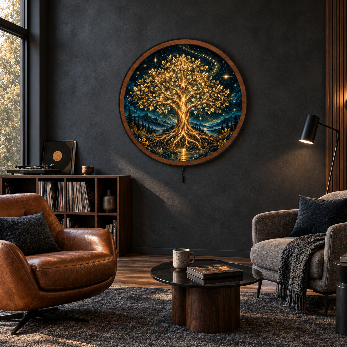 Golden Tree of Life LED Wall Art – Celestial Night Landscape