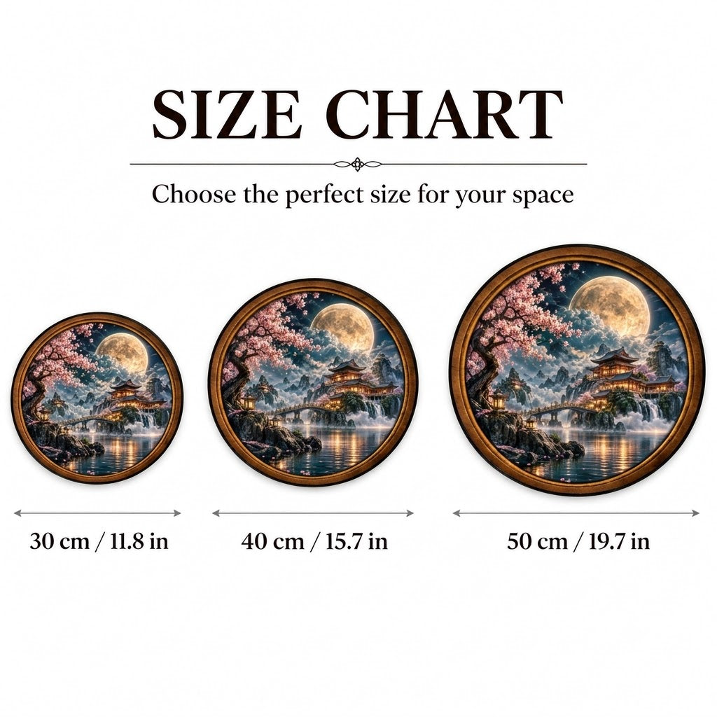 Handcrafted Moonlit Cherry Blossom LED Wall Art – Japanese Pagoda, Golden Full Moon & Fantasy