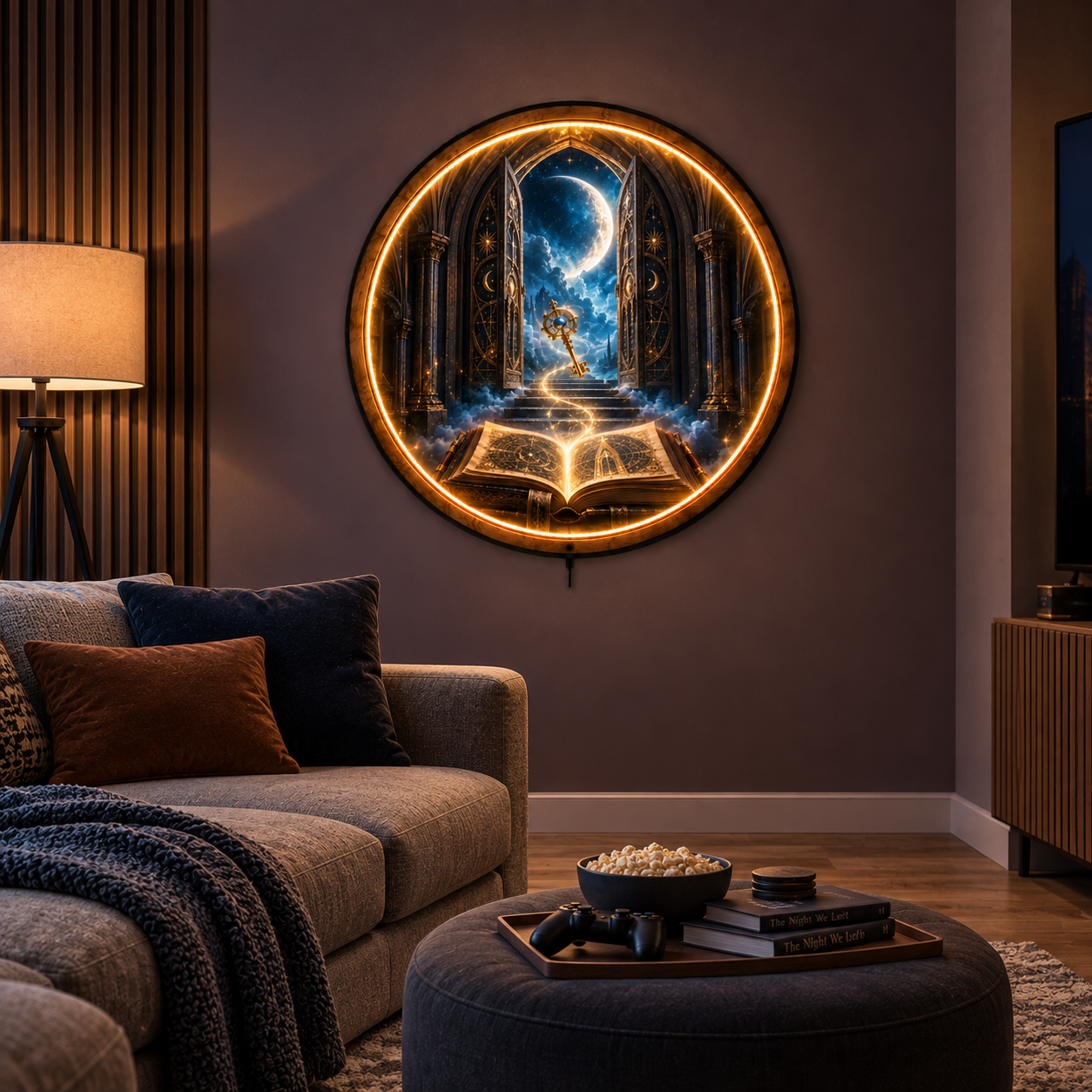 Celestial Key LED Wall Art – Moon Gate Fantasy Decor