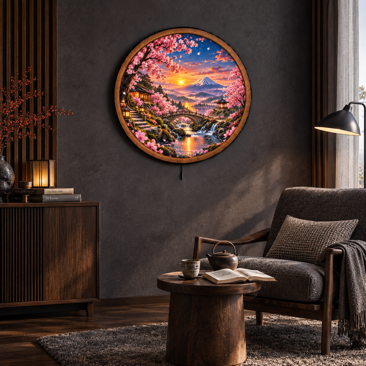 Sakura Mountain Glow LED Wall Art – Cherry Blossom Sunset