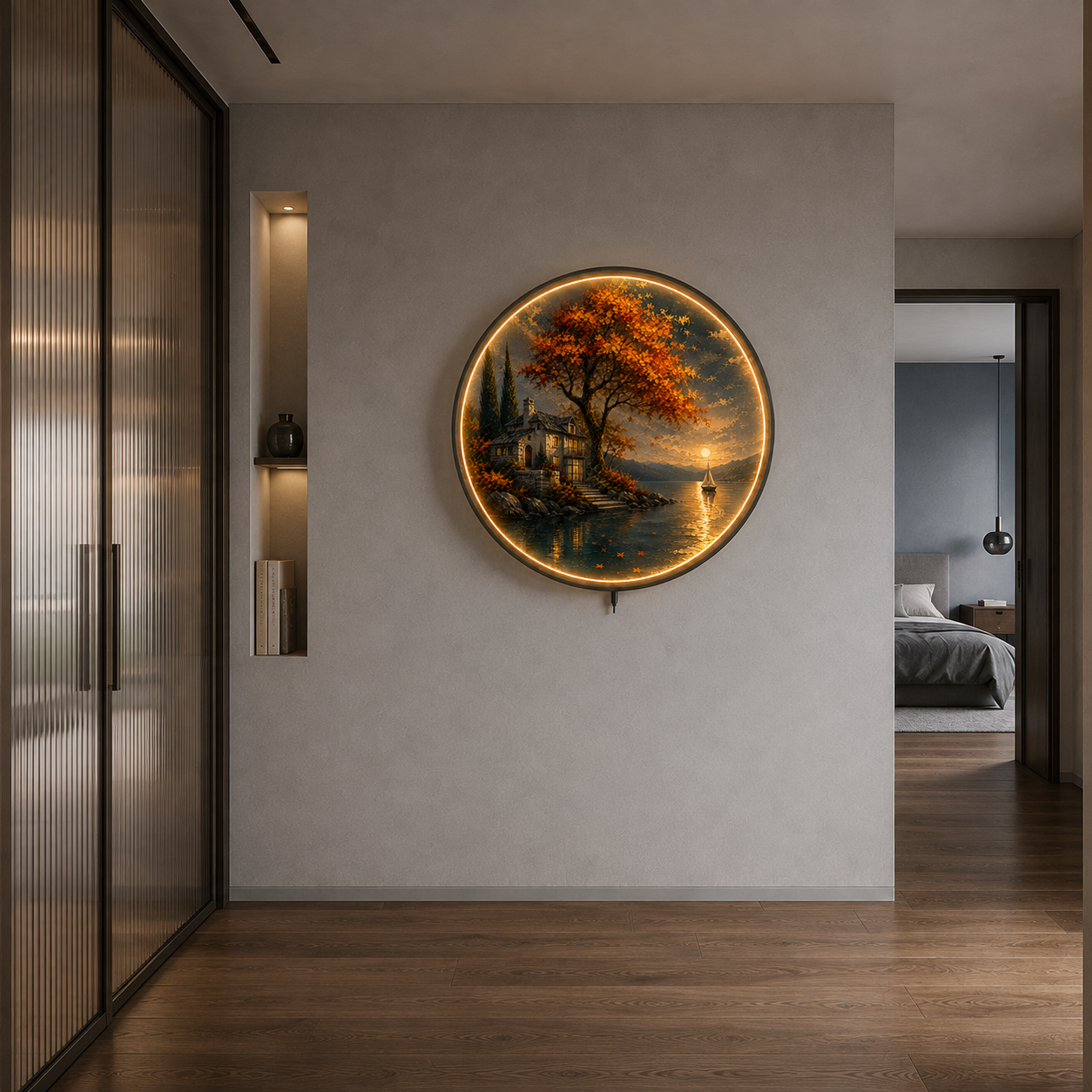 Autumn Haven LED Wall Art – Luxury Lakeside Landscape Decor