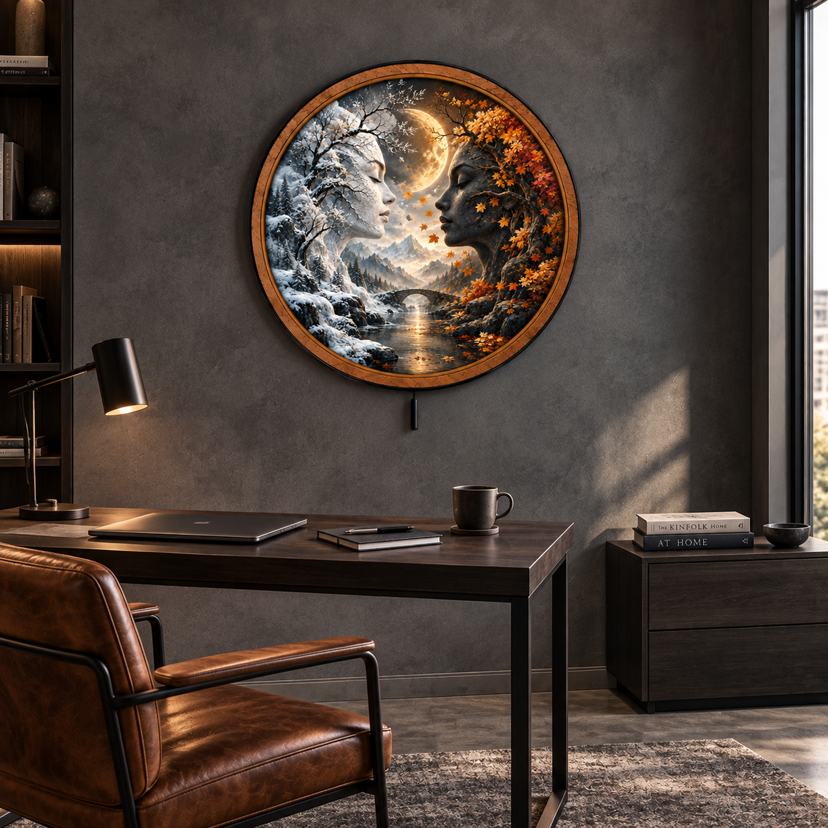 Seasons in Harmony LED Wall Art – Winter & Autumn Moon Decor