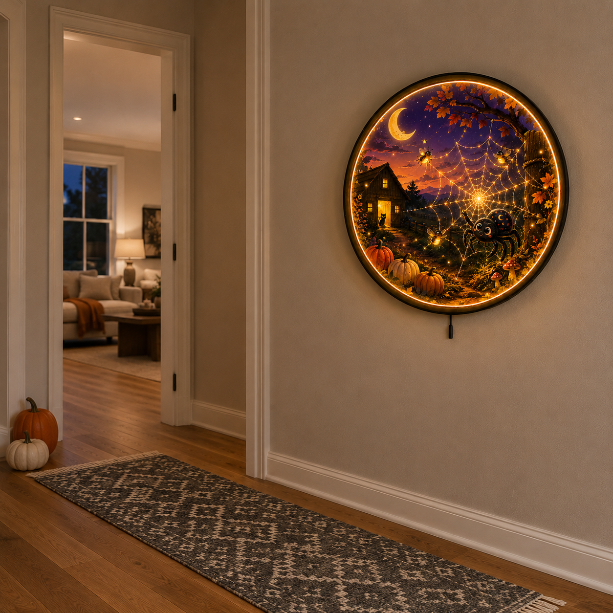 Moonweb Meadow LED Wall Art – Cute Halloween Spider Decor