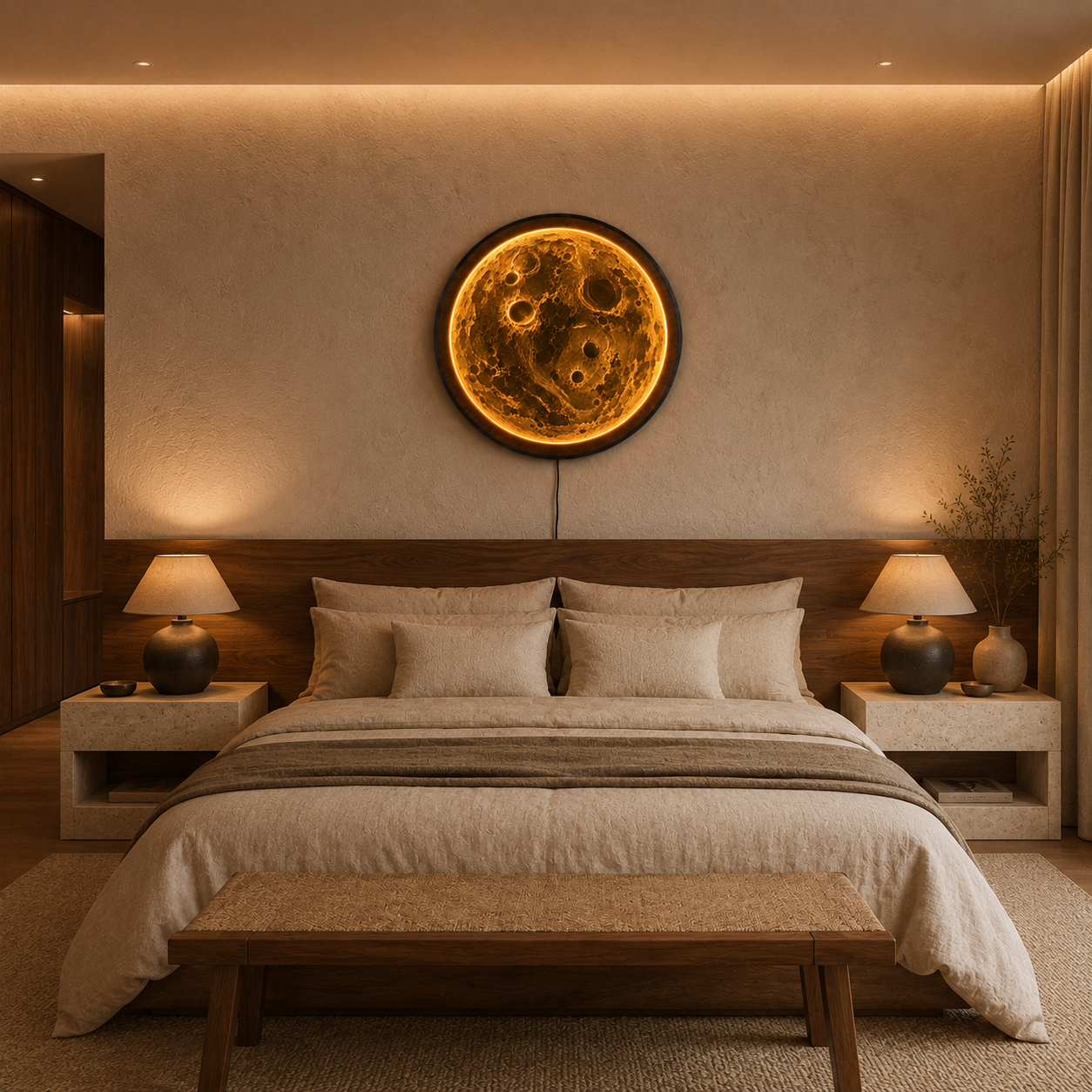 Golden Moon LED Wall Art – Illuminated Lunar Acrylic Wall Decor