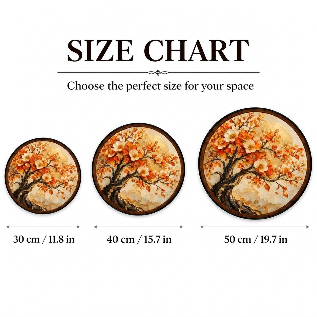 Orange & Ivory Floral Tree with Gold Moon  – Handcrafted LED Wall Art