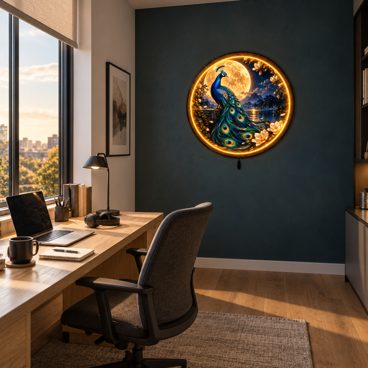 Moonlit Majesty Peacock LED Wall Art – Sapphire Moon Decor