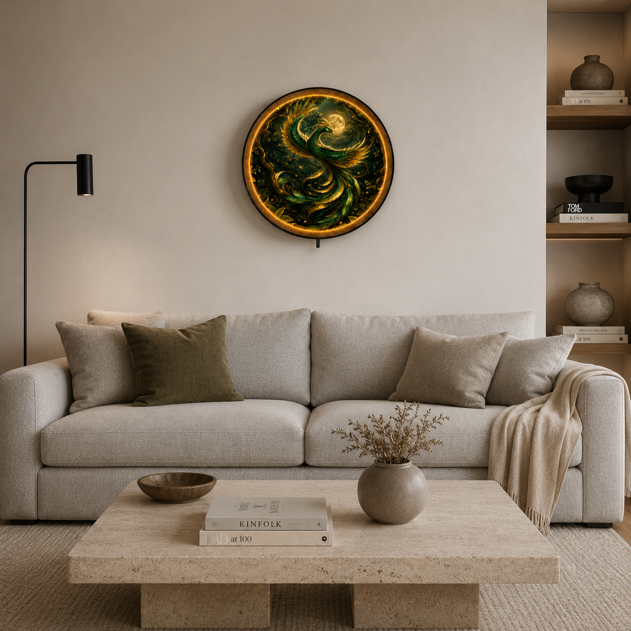 Emerald Phoenix Moon LED Wall Art – Illuminated Fantasy Decor
