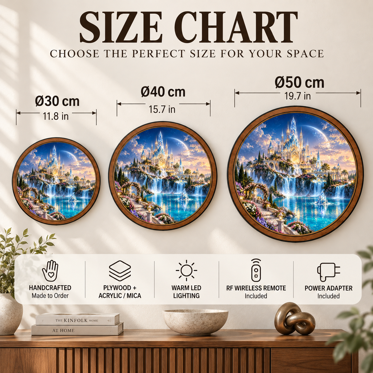Crystal Celestial Palace Waterfall Circular LED Wall Art