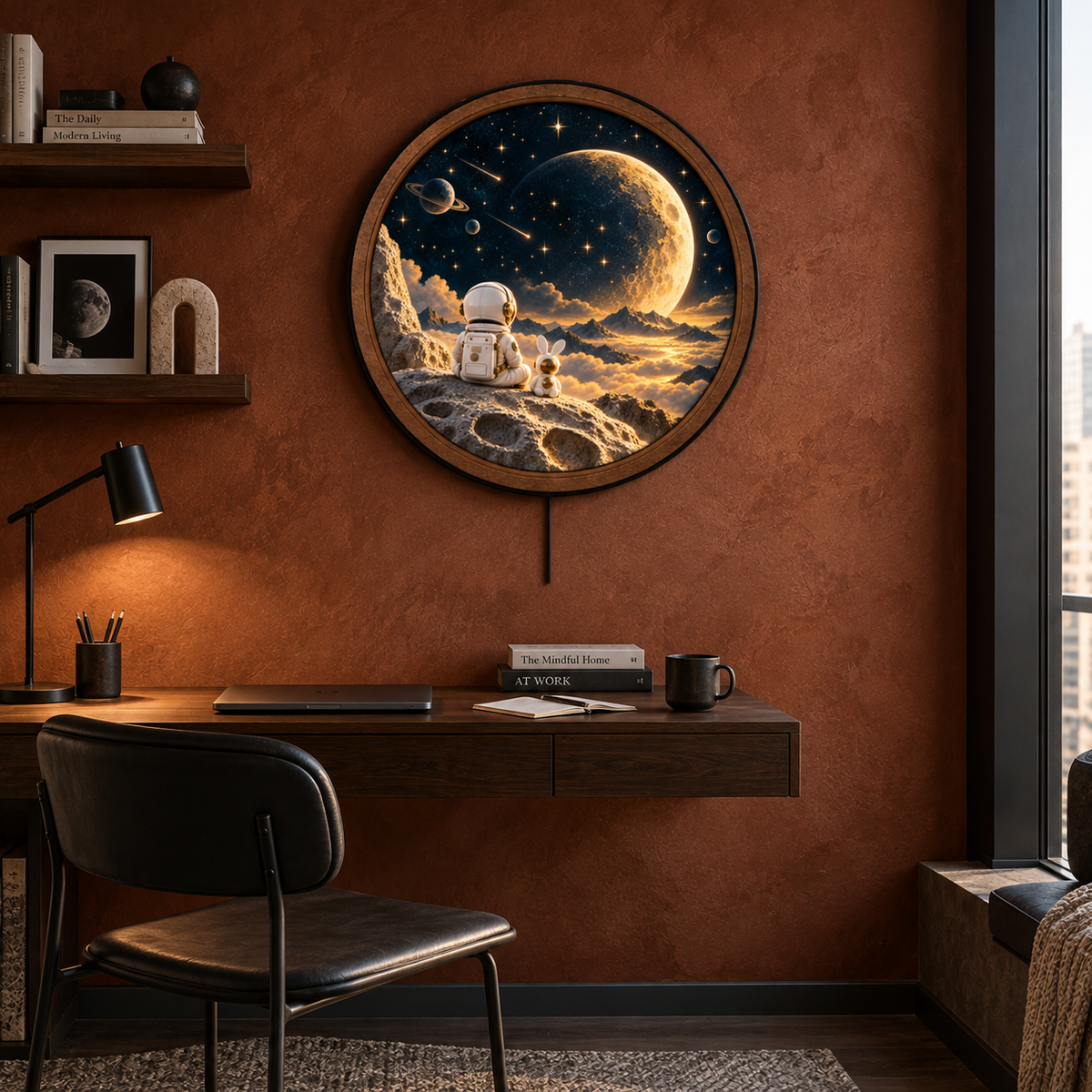Astronaut & Rabbit Cosmic Horizon LED Wall Art – Space Decor