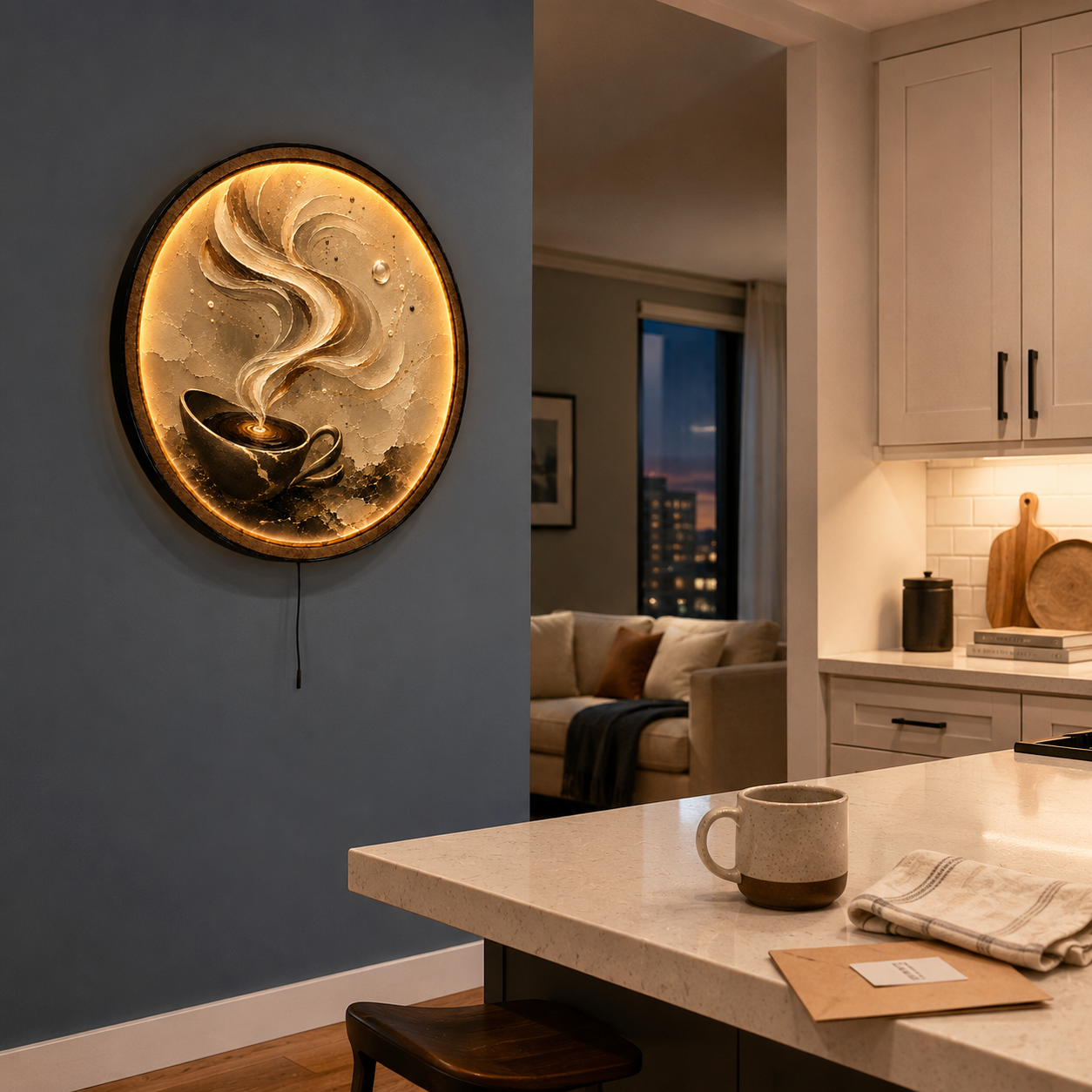 Coffee Aroma LED Wall Art – Morning Ritual Kitchen Decor