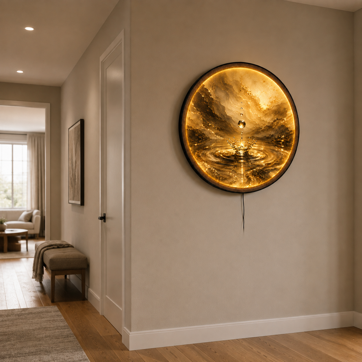 Golden Water Drop LED Wall Art – Luxury Crown Splash Decor