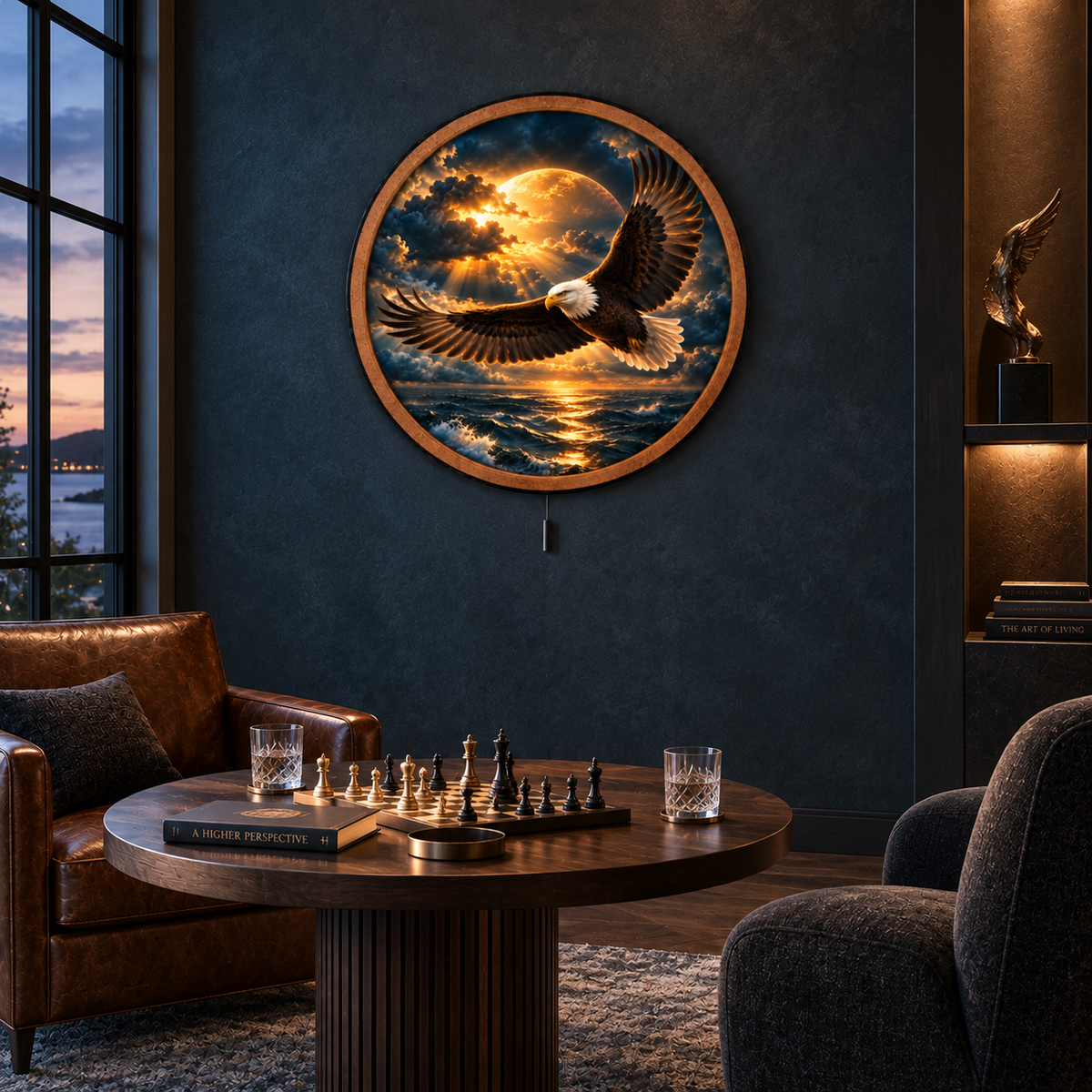 Golden Storm Eagle LED Wall Art – Bald Eagle Ocean Decor