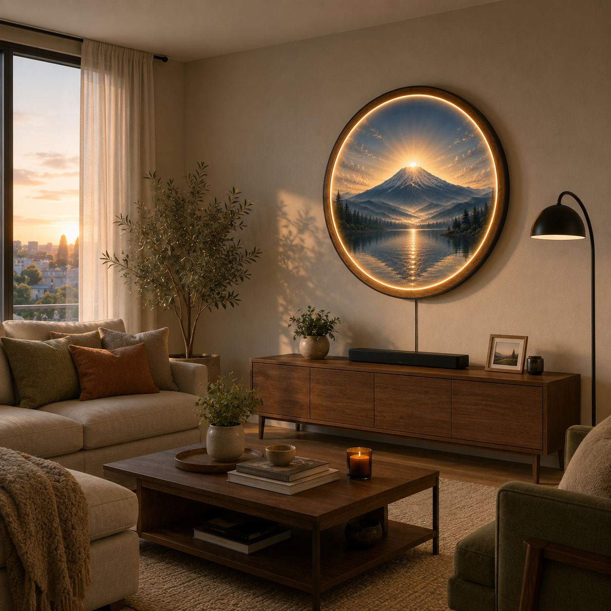 Mount Fuji Sunrise LED Wall Art – Round Illuminated Acrylic Decor