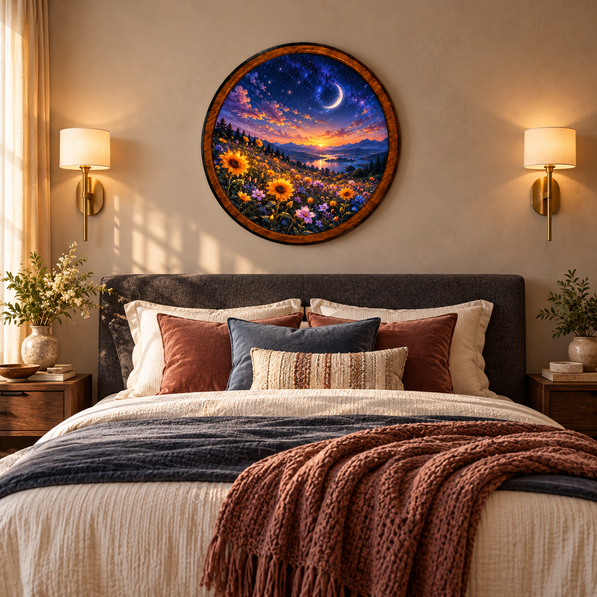 Moonlit Sunflower Valley – Handcrafted LED Wall Art