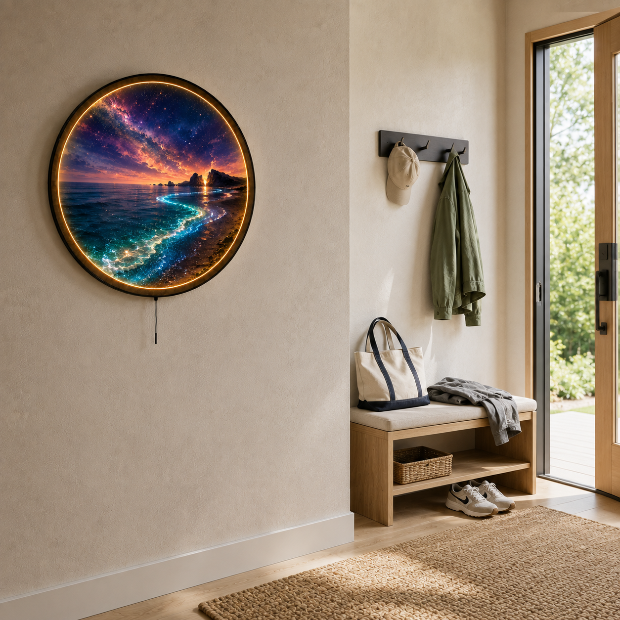 Bioluminescent Beach LED Wall Art – Galaxy Ocean Night Decor