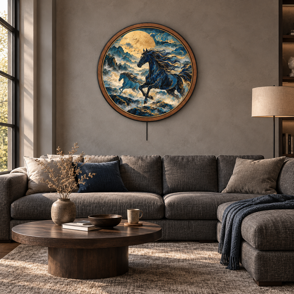 CELESTIAL STALLIONS — GOLDEN HORIZON LED WALL ART
