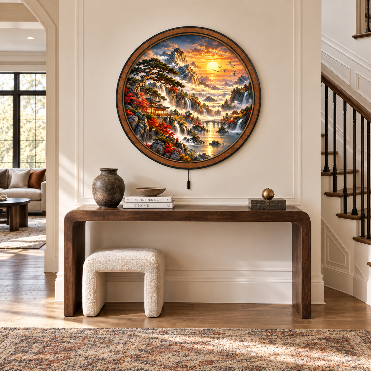 Golden Mountain Sanctuary – Sunset Falls LED Wall Art