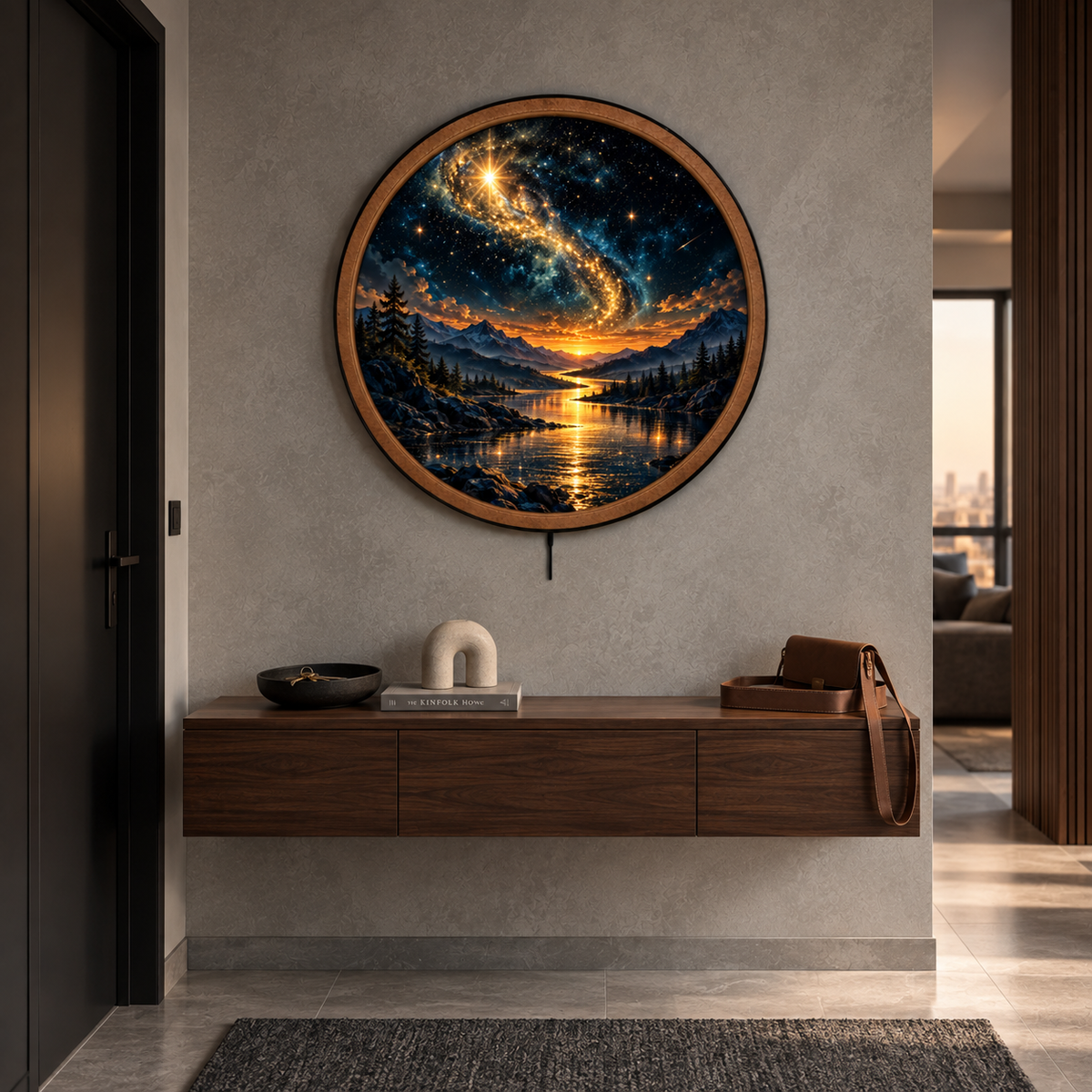 Golden Galaxy River LED Wall Art – Celestial Mountain Landscape