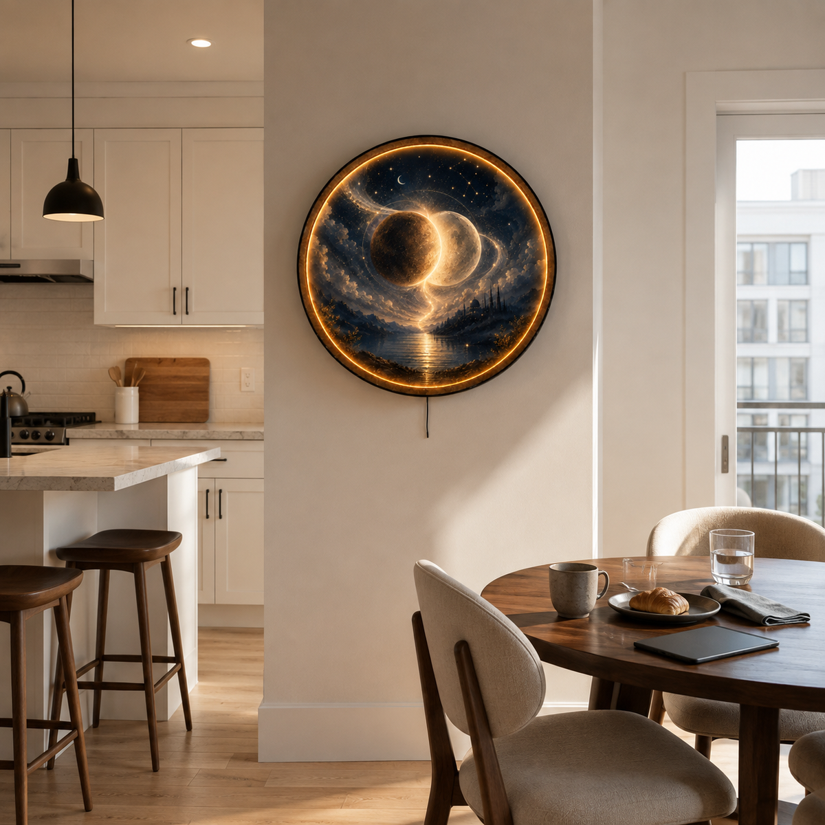 Celestial Eclipse LED Wall Art – Glowing Moon & Stars Decor
