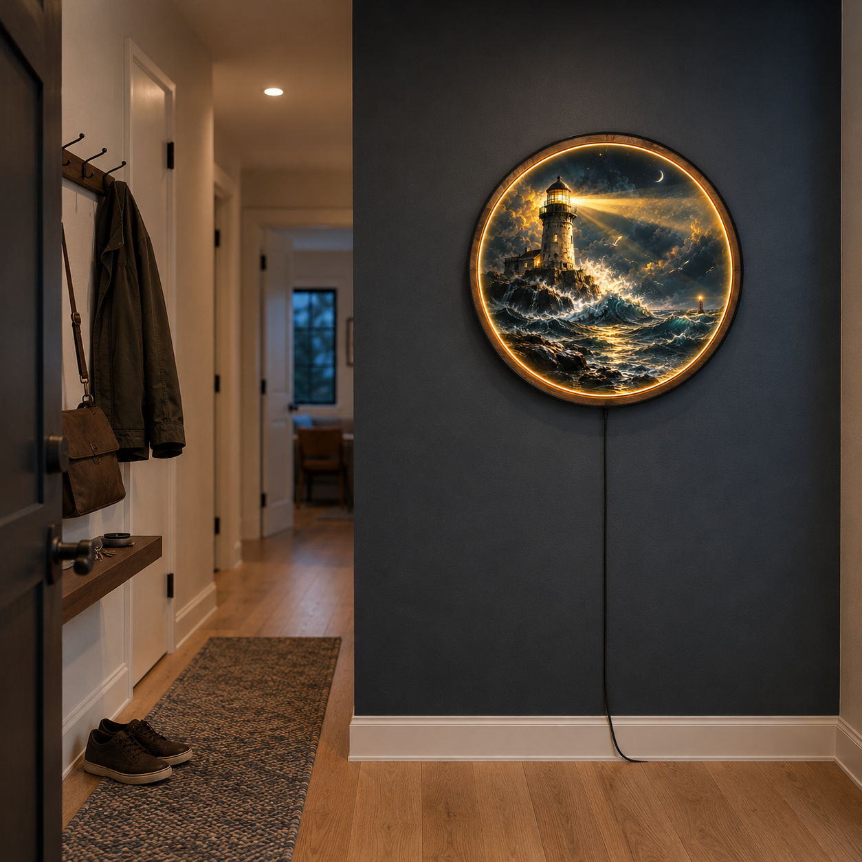 Beacon Through the Storm LED Wall Art – Lighthouse Coastal Decor
