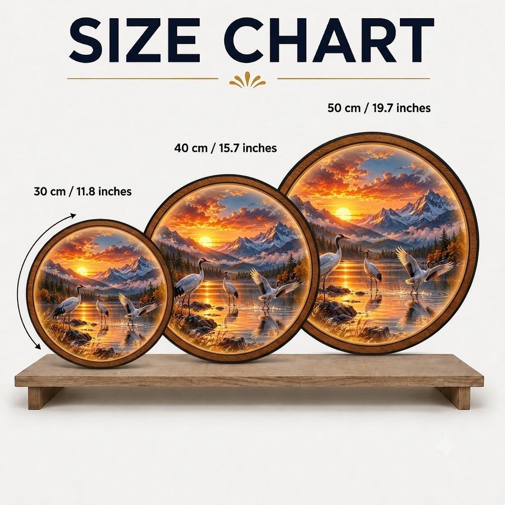 Handcrafted Golden Crane Mountain Sunset LED Wall Art