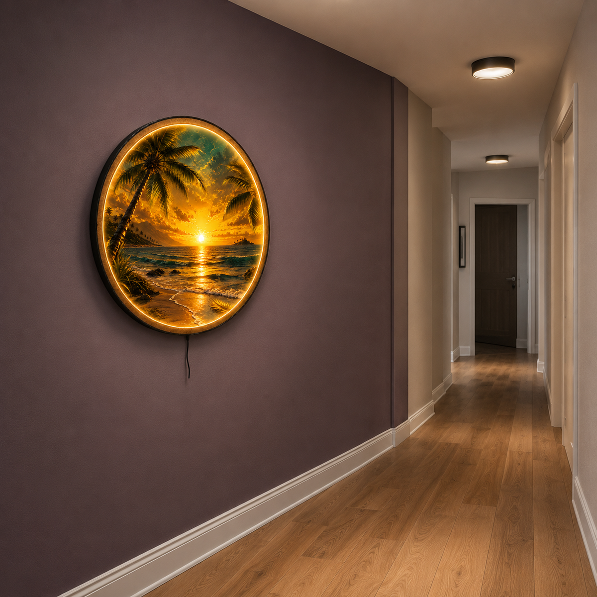 Sunset Cove LED Wall Art – Tropical Palm Beach Decor