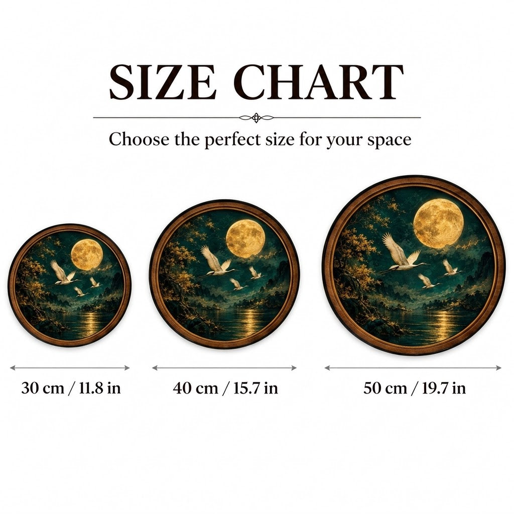 Handcrafted Moonlit Cranes LED Wall Art – Golden Full Moon & Flying White Cranes