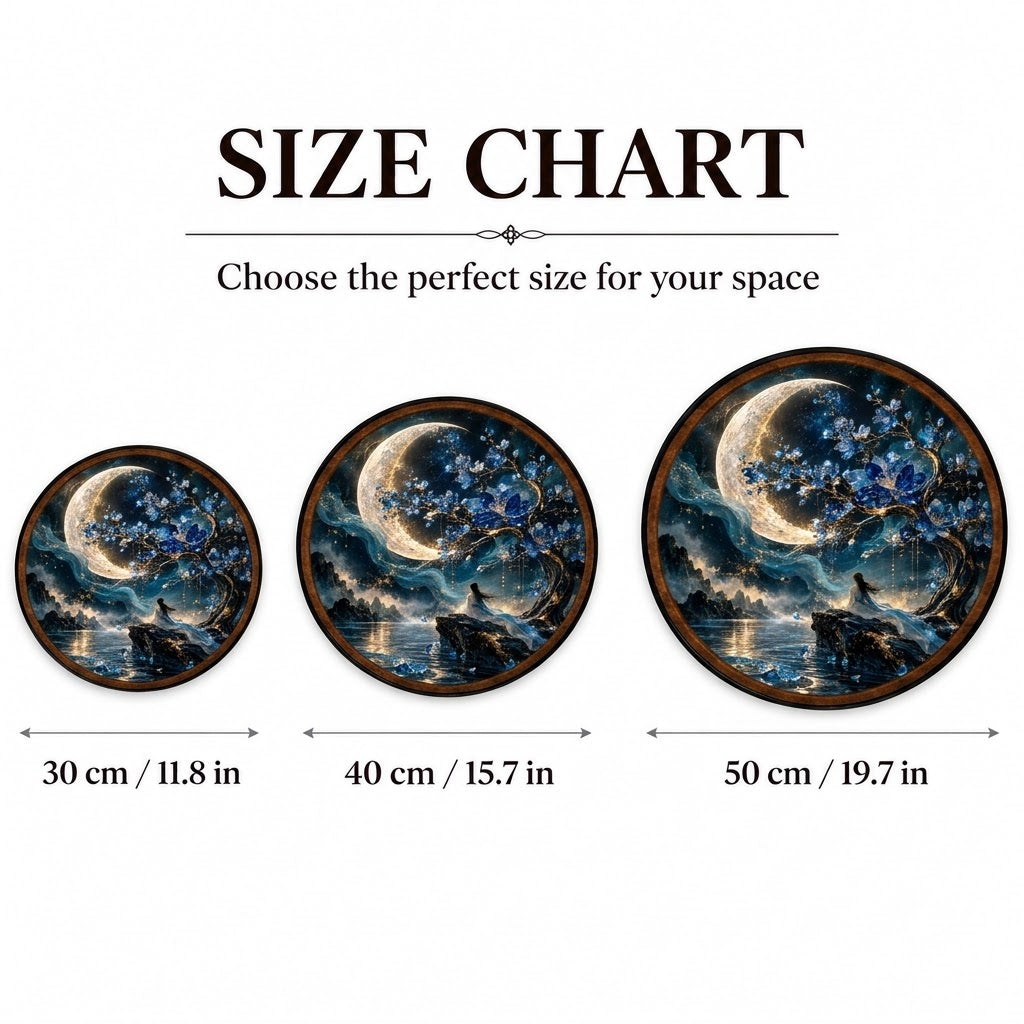 Moonlit Sapphire Blossom – Handcrafted LED Wall Art | Blue Floral Moon Decor