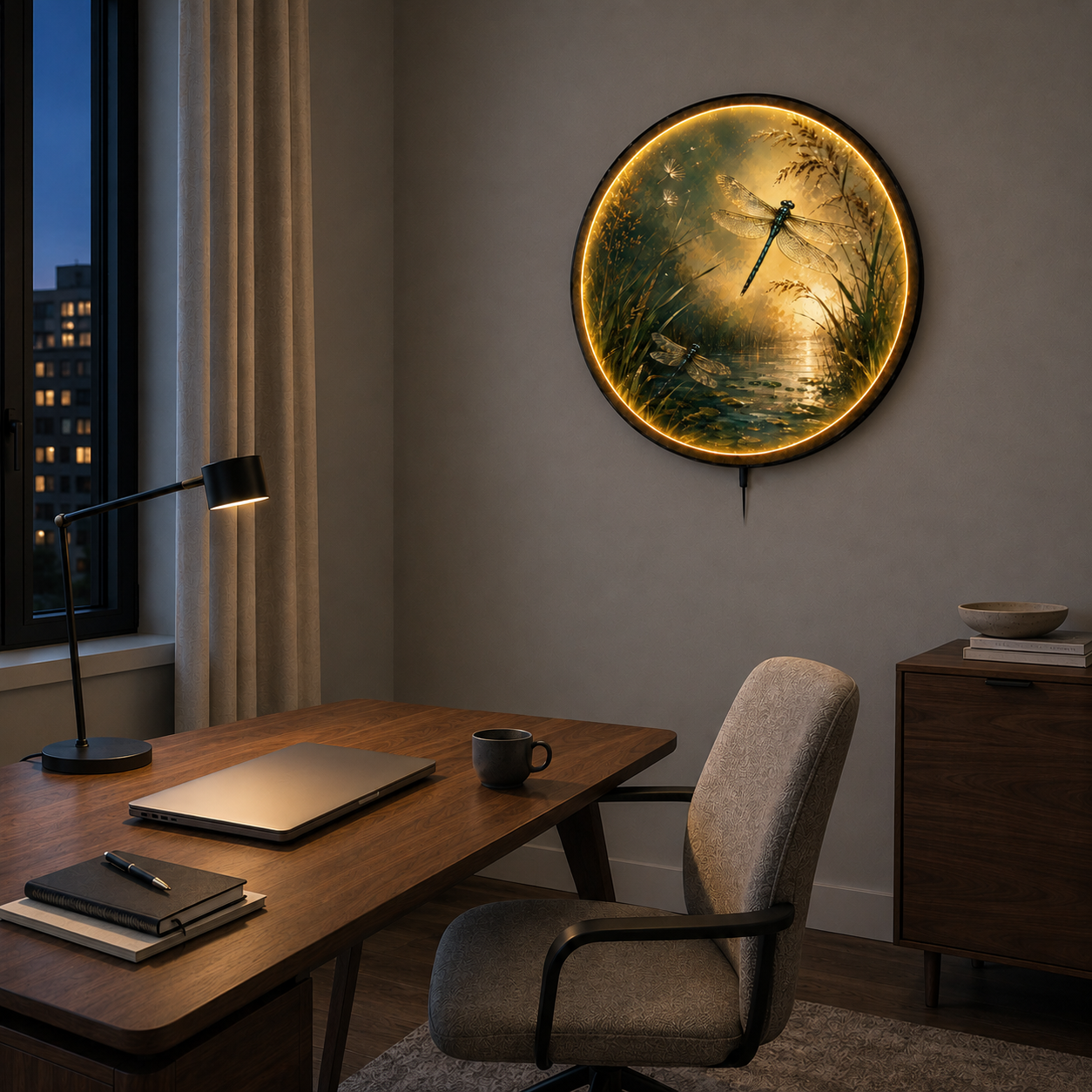 Golden Dragonfly LED Wall Art – Tranquil Meadow Nature Deco