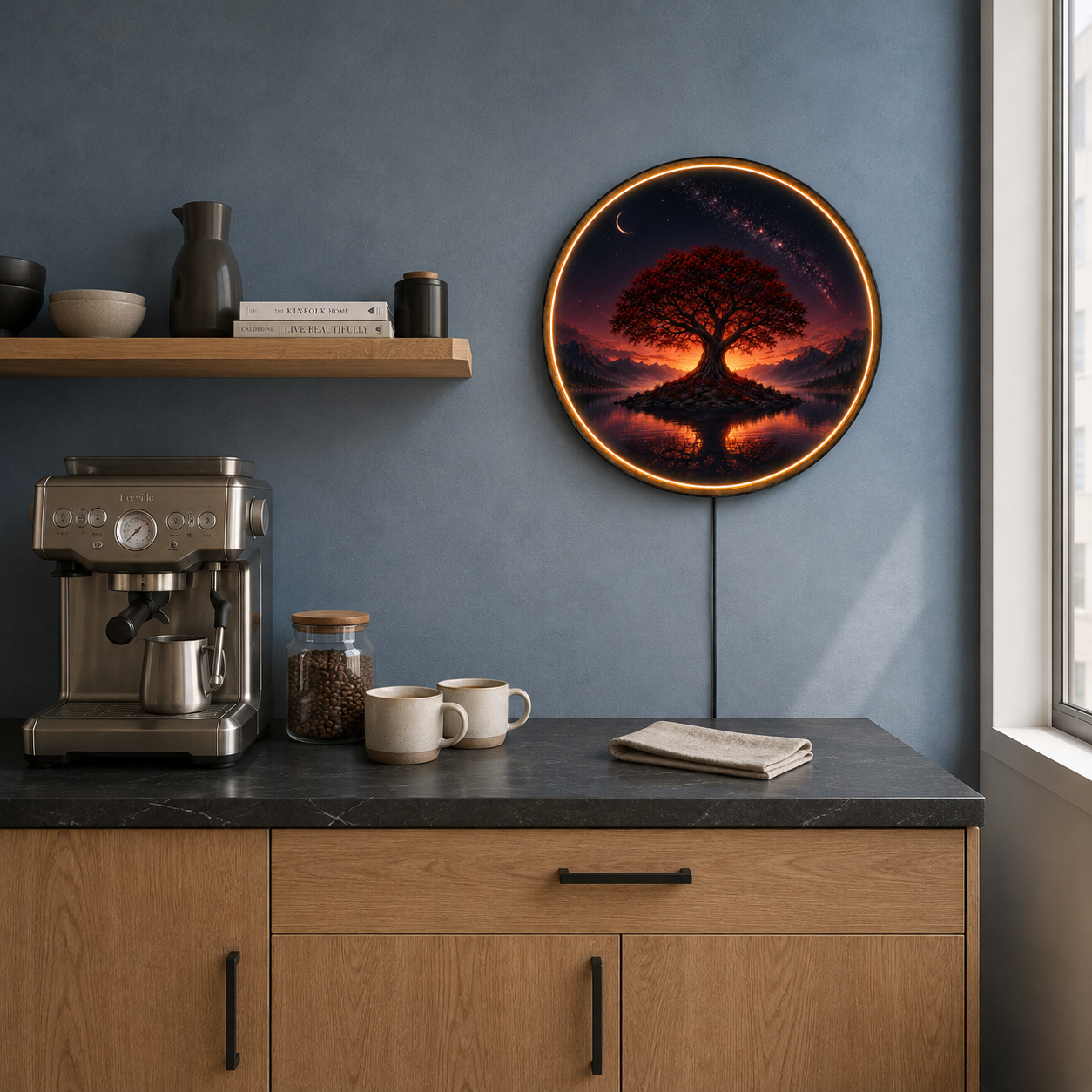 Crimson Celestial Tree LED Wall Art – Mystical Nightscape