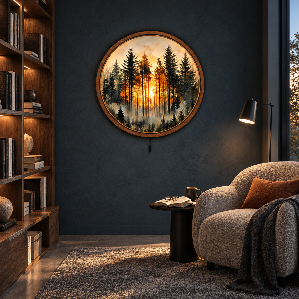 Forest Sunrise LED Wall Art – Golden Pine Woodland Decor