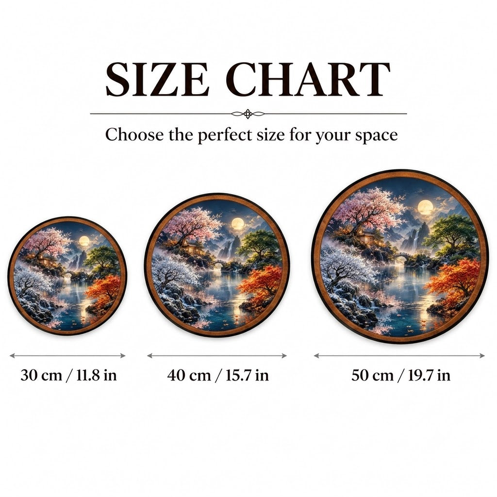 Four Seasons Moonlit Garden – Handcrafted Round LED Wall Art