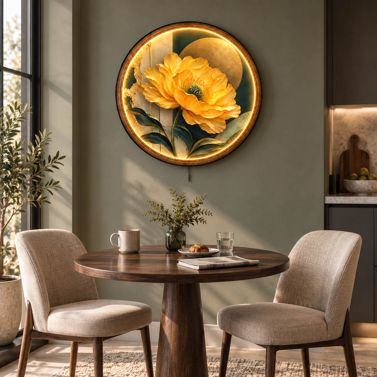 Golden Peony LED Wall Art – Luxury Floral Lighted Decor