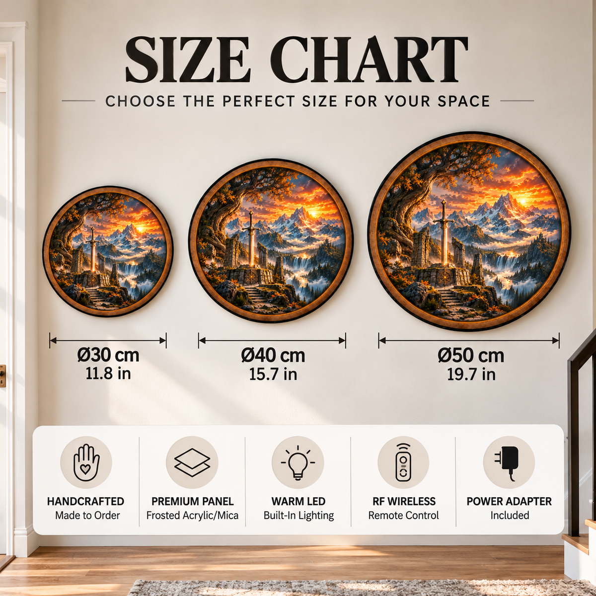 Legendary Sword Mountain Kingdom Circular LED Wall Art