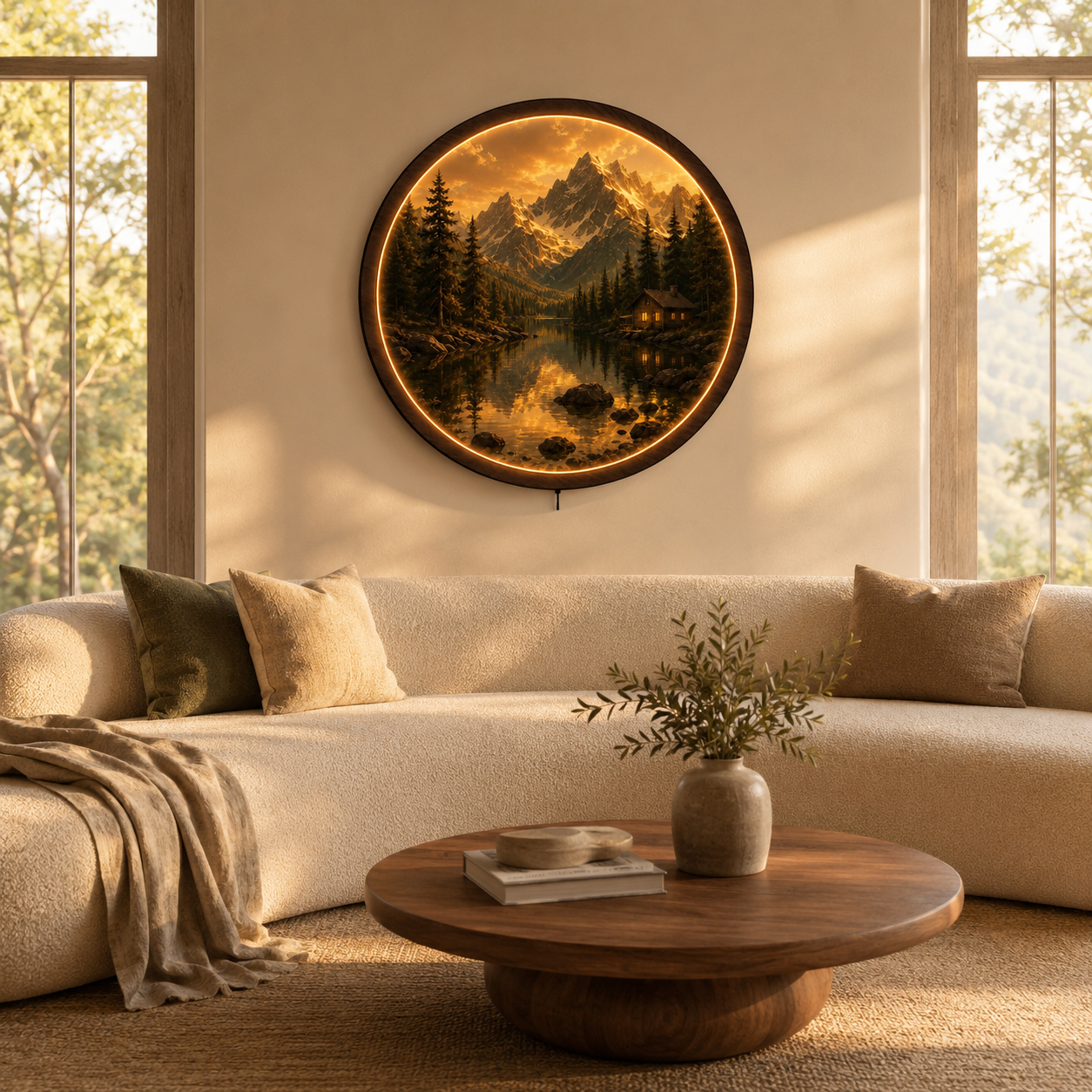 Yin Yang Koi Fish LED Wall Art | Round Illuminated Zen Wall Decor with Remote | Warm Ambient Light
