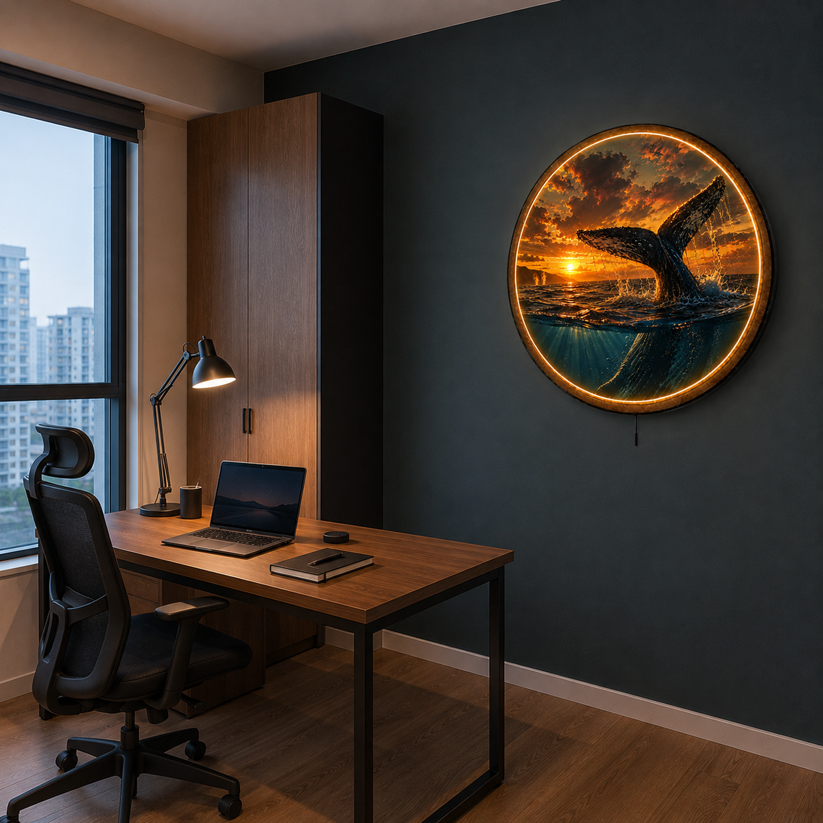 Last Light Whale LED Wall Art – Ocean Sunset Coastal Decor