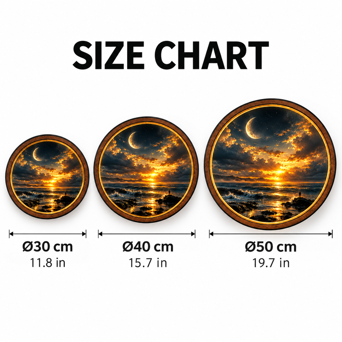 Golden Celestial Ocean Moonlight Circular LED Wall Art