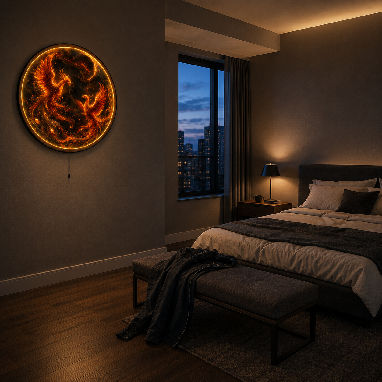 Twin Firebirds LED Wall Art – Eternal Flame Celestial Decor