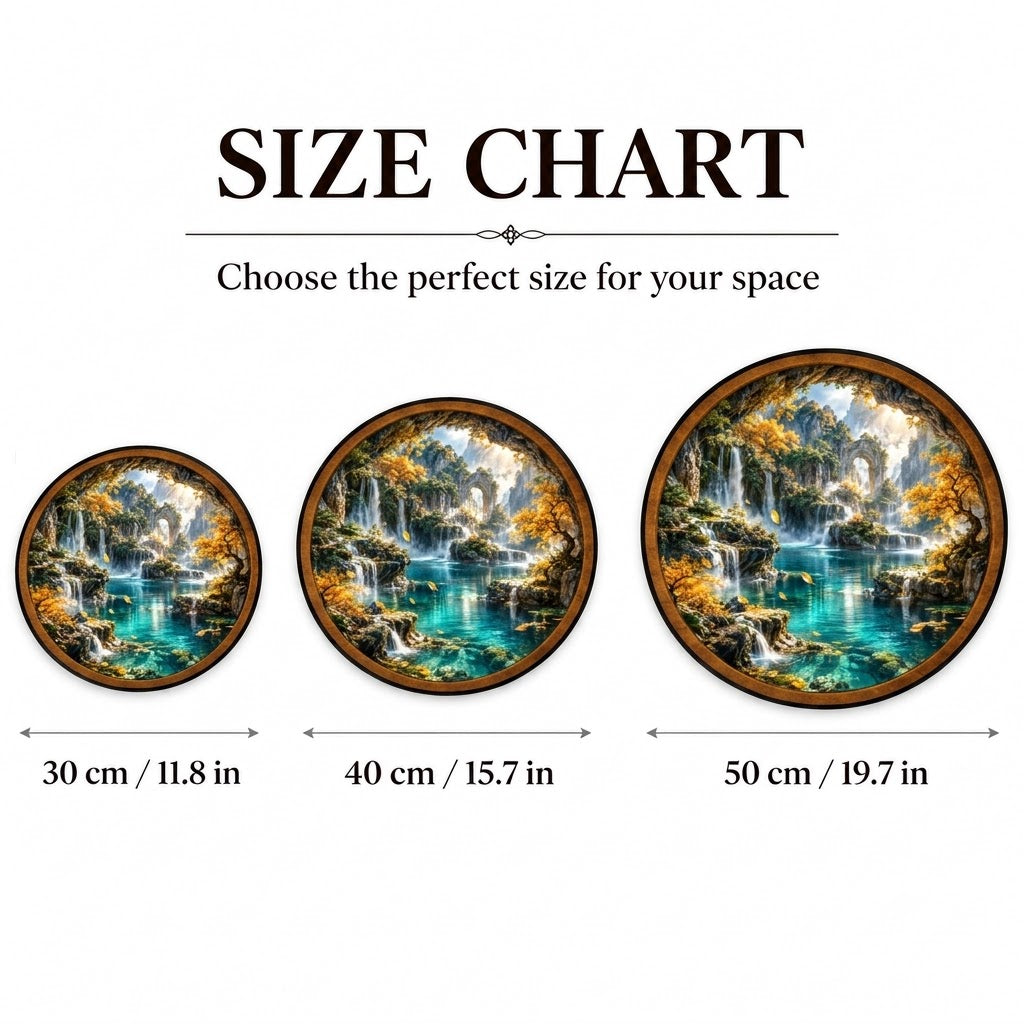 Enchanted Autumn Falls – Handcrafted Round LED Wall Art