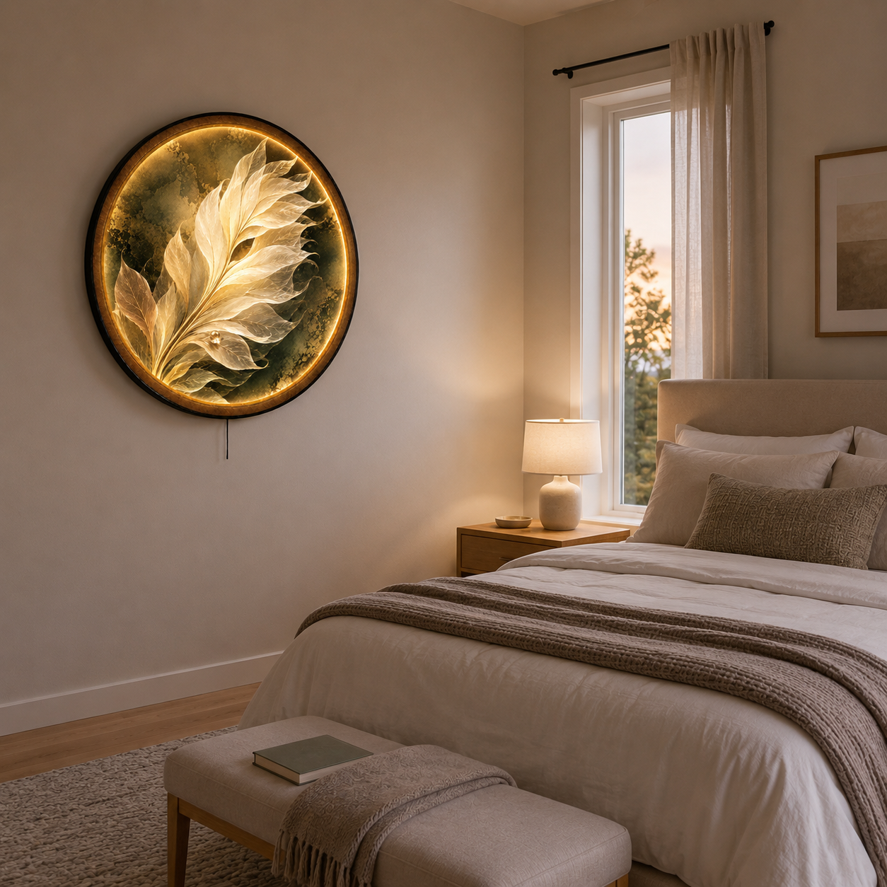 Ivory Leaves LED Wall Art – Modern Botanical Home Decor