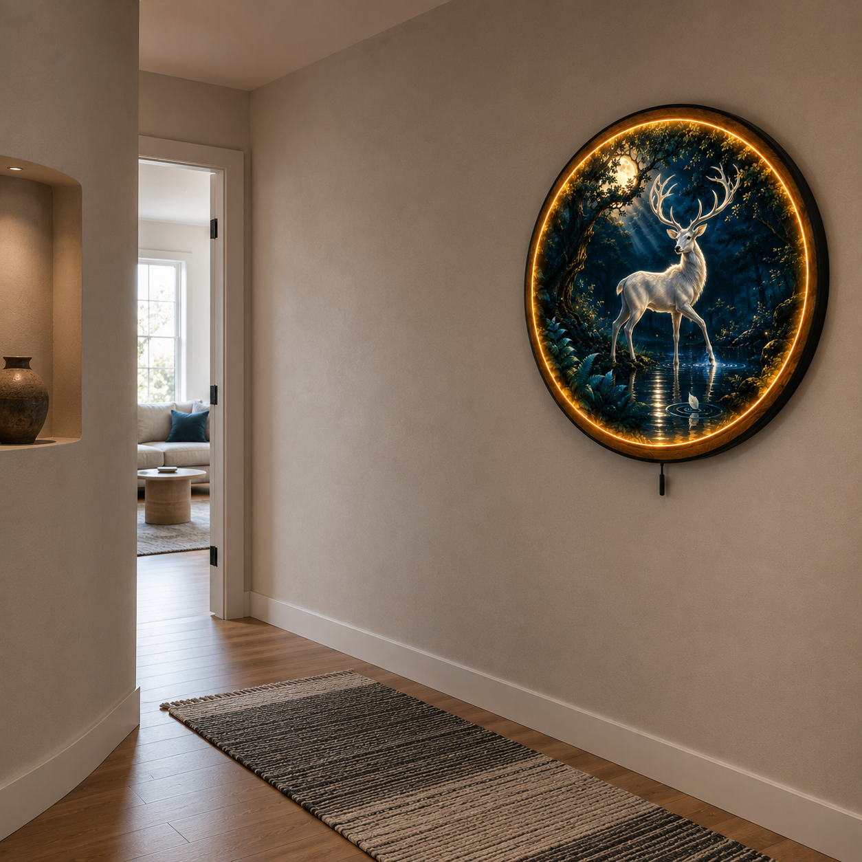 Silver Stag LED Wall Art – Moonlit Forest Deer Decor