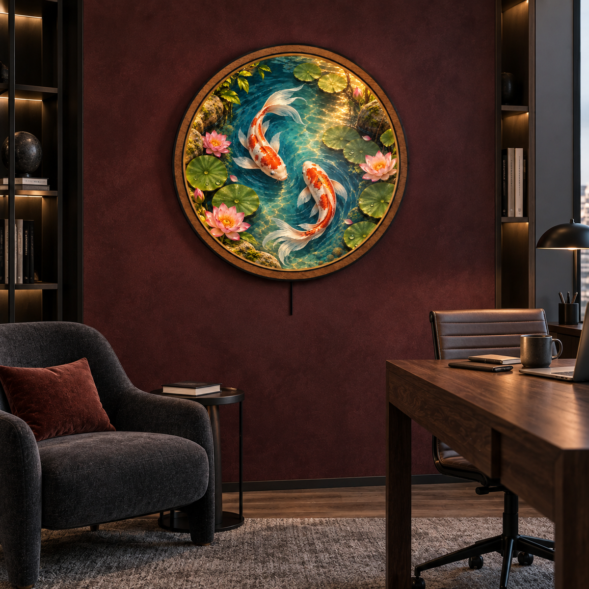 Koi Serenity LED Wall Art – Lotus Pond Zen Decor
