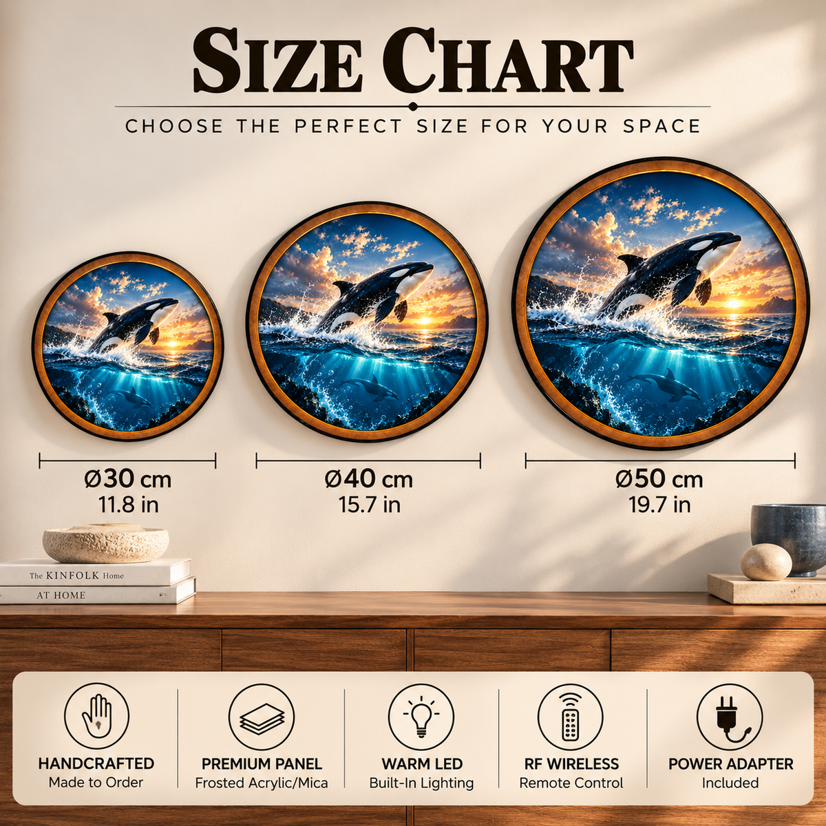 Orca Sunrise Breakthrough Circular LED Wall Art