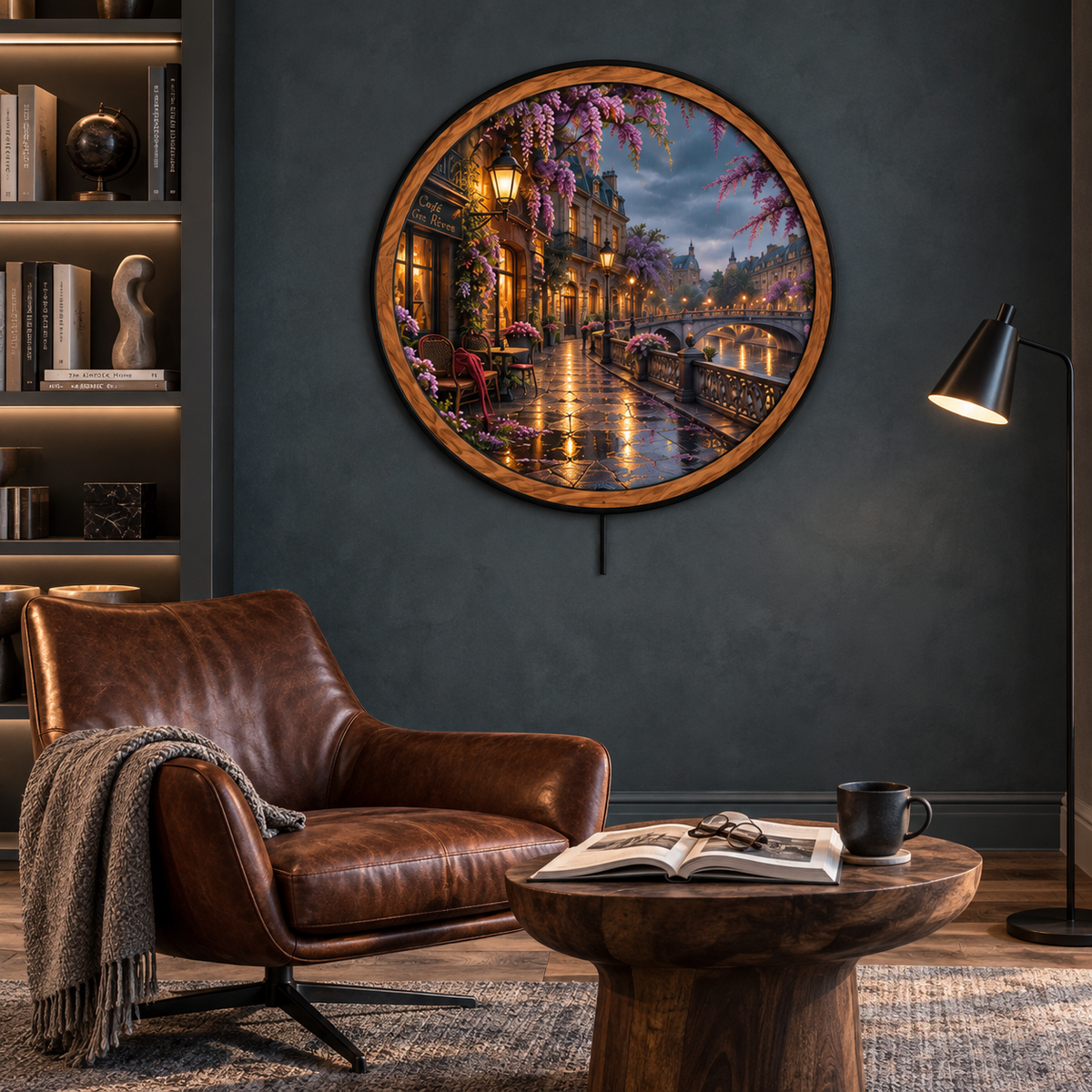 Violet Rain Promenade LED Wall Art – Romantic Riverside Evening