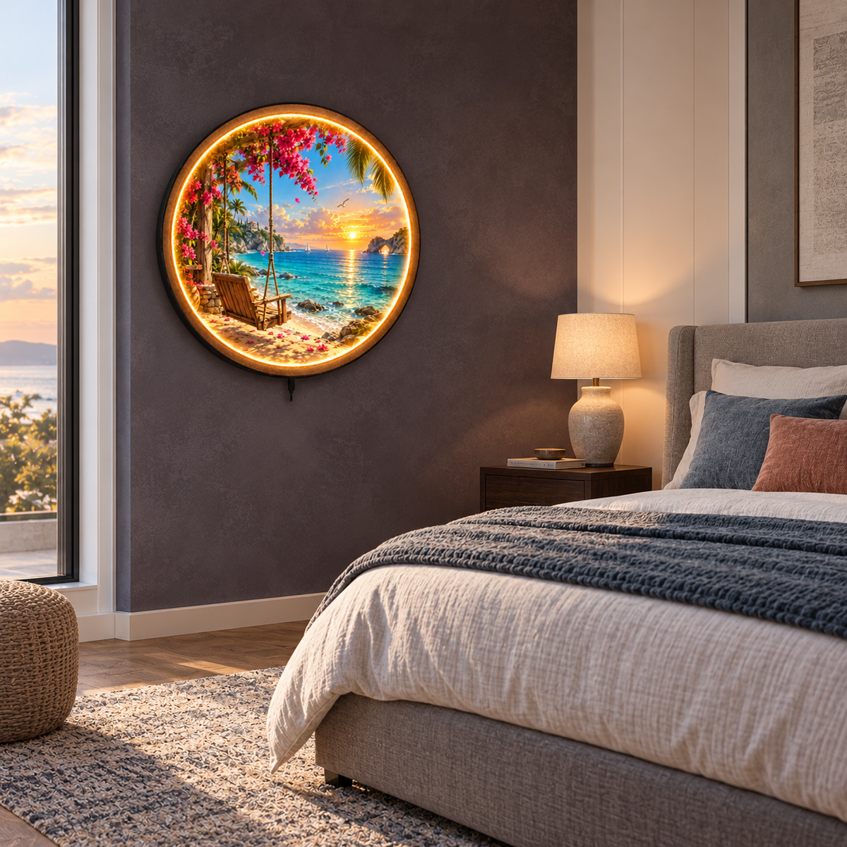 Coastal Reverie LED Wall Art – Tropical Sunset Beach Decor