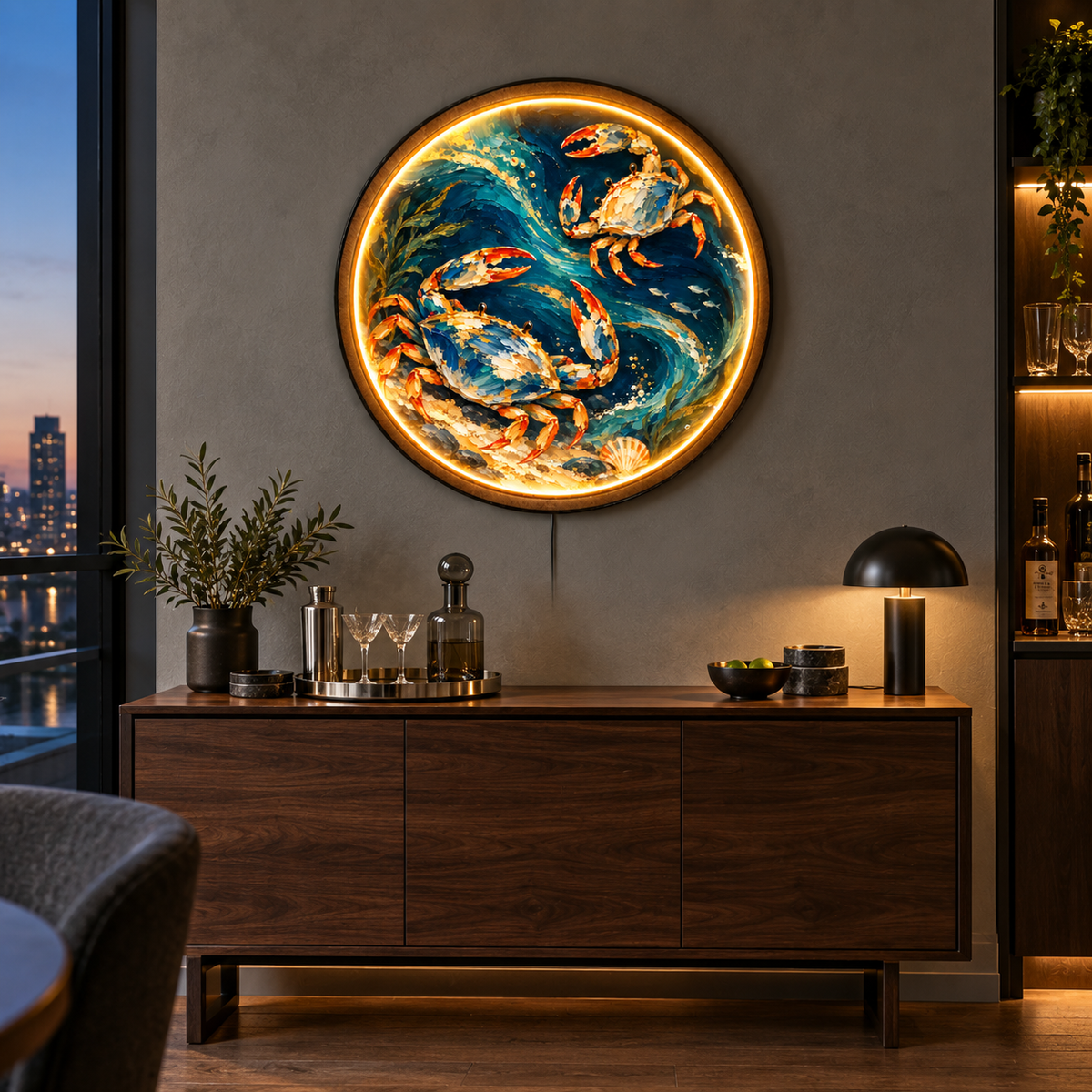 Golden Tide Crabs LED Wall Art – Coastal Ocean Decor